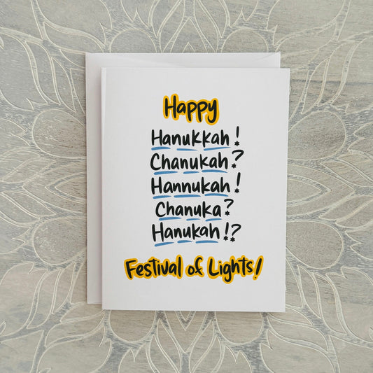 Hannukah spellings greeting card