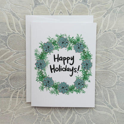 Happy Holidays Succulent Wreath greeting card