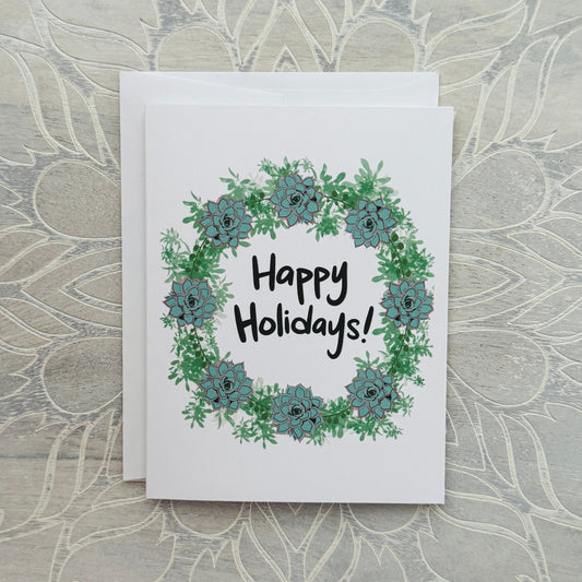 Happy Holidays Succulent Wreath greeting card