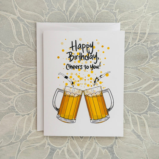 Beer Mugs Cheers Birthday greeting card